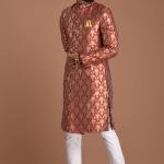 Golden Red Maharaja Style Banarasi Brocade Silk Sherwani | Regal Ethnic Wear | Jaipurio